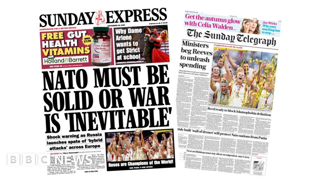 Berita utama surat kabar: Mawar Inggris 'menguasai dunia' dan PM Inggris menuju konferensi krisis