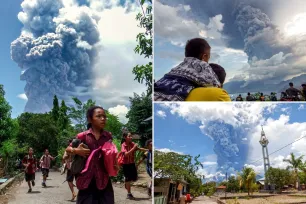 Gunung Lewotobi di Indonesia memuntahkan awan abu panas setinggi hingga 26.000 kaki dalam pemandangan yang luar biasa: foto-foto.